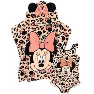 Disney Girls Minnie Mouse Swimsuit And Poncho Set / Pink